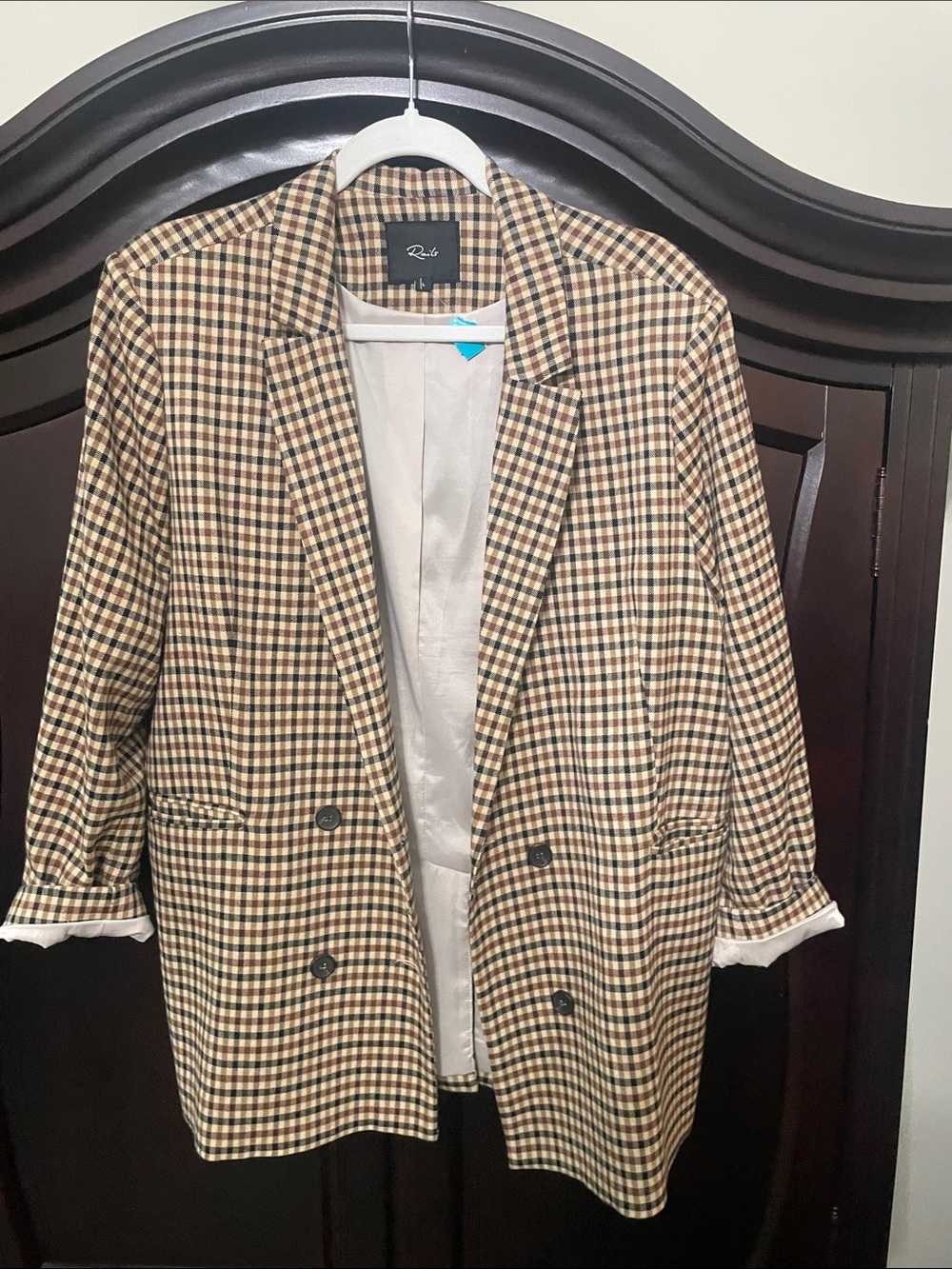 Rails Brown & Cream Plaid Double-Breasted Blazer
